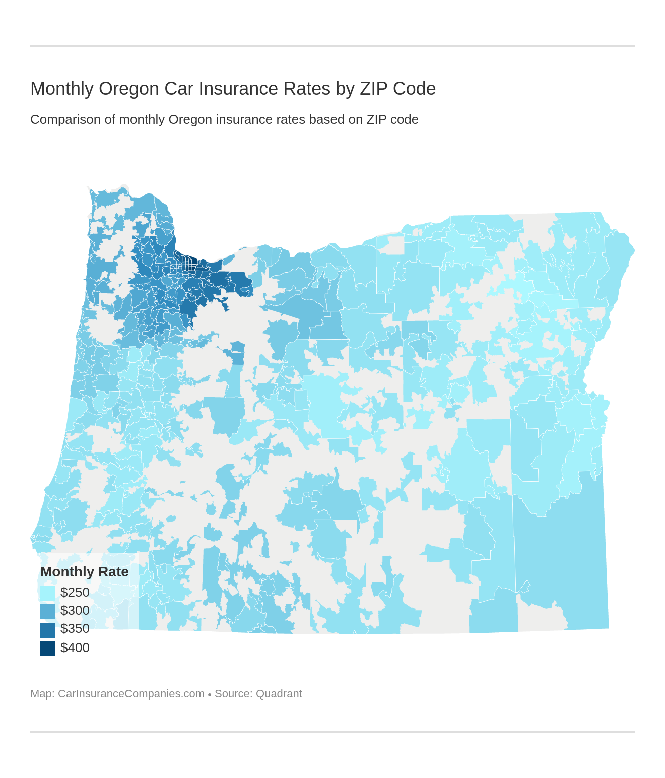 Monthly Oregon Car Insurance Rates by ZIP Code