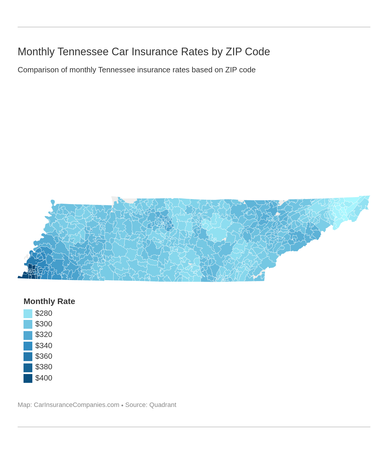 Monthly Tennessee Car Insurance Rates by ZIP Code Monthly Tennessee Car Insurance Rates by ZIP Code